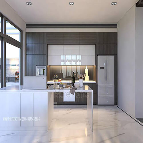 Thi công đá solid surface bếp hiện đại -Vinhomes Riverside